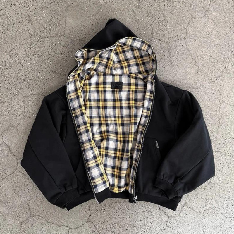 Sudadera con capucha para hombre Sudadera con capucha y cremallera con forro a cuadros Color sólido Ropa de calle retro Sudadera de diseñador inform