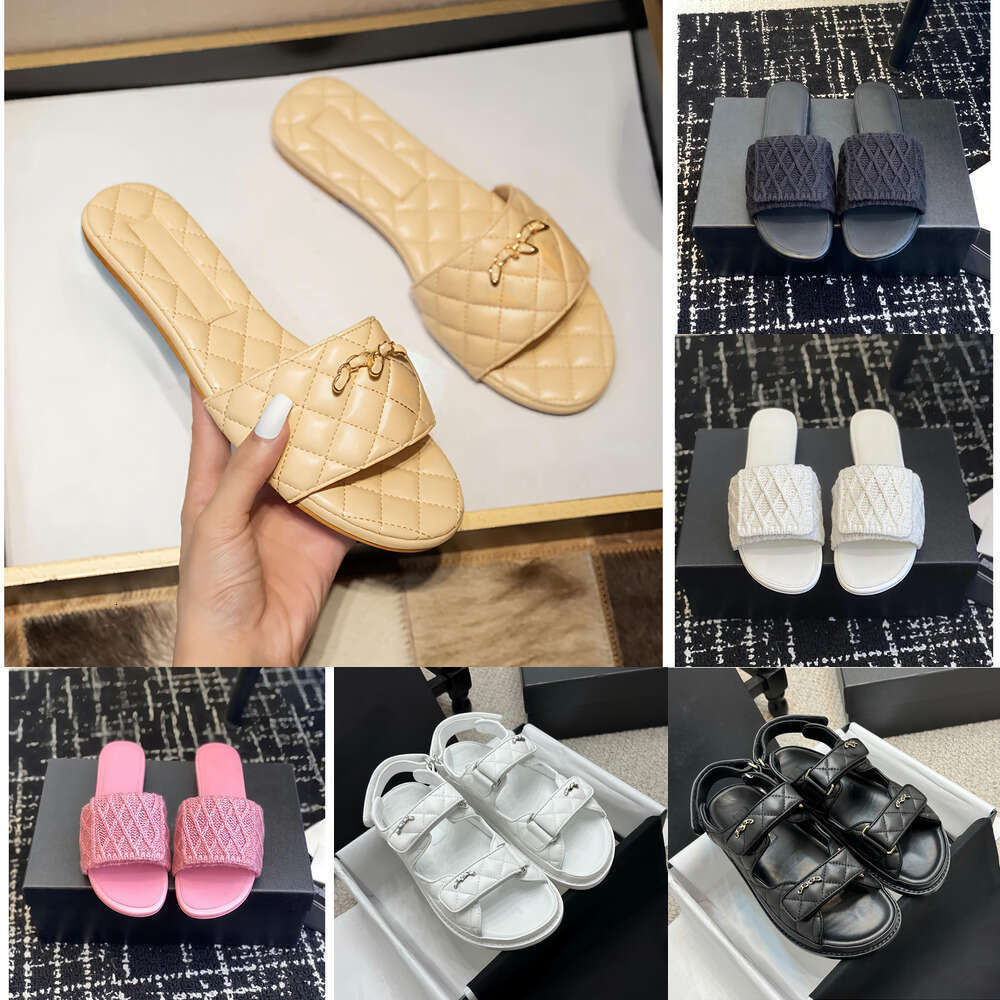 Women Beige Quilted Slide Sandals luxury Summer Beach designer Slippers Leather High Quality Slides black white Beige Holiday sandals