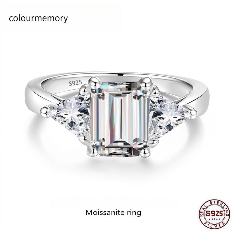 Luxury Emerald-Shaped Moissanite Solitaire Band Durable 925 Sterling Silver Jewelry Piece-image-1105457687