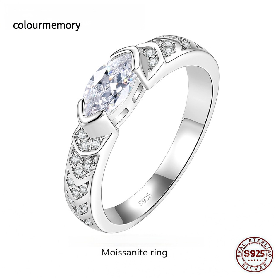 S925 Sterling Silver 0.5CT D Color Moissanite Couple Ring, Adjustable Open Band, Unisex Fashion Jewelry With GRA Certificate-image-1105552440
