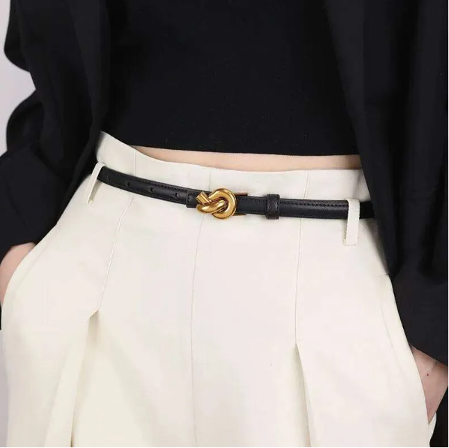 1 Designer Genuine Belts Leather For Women Black Thin Women's Belts Female Knot Buckle small Corset Waistband Jeans Belt 's
