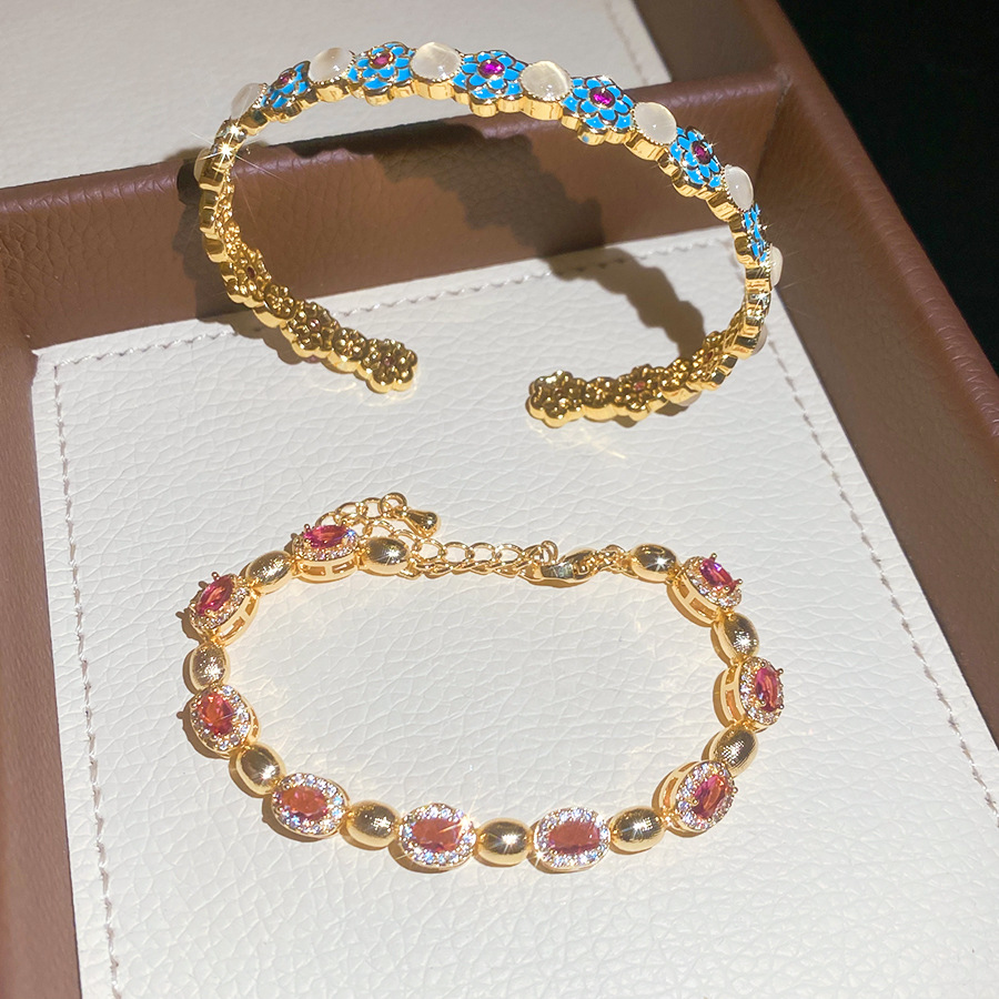 Bracelet fleur œil de chat en Zircon, Style palais exquis, bijoux à main élégants, luxe léger, artisanat lourd pour femmes