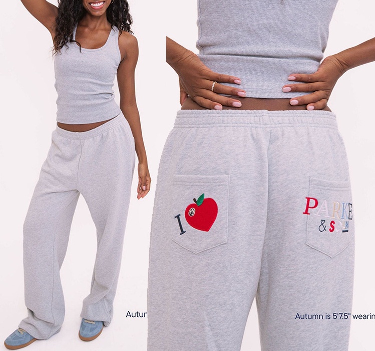 2026 Parkes New Niche Designer Cotton Straight Pants High Quality Classic Style Parked Letter Heart Embroidery Women's Casual Versatile Loos-image-1105580688