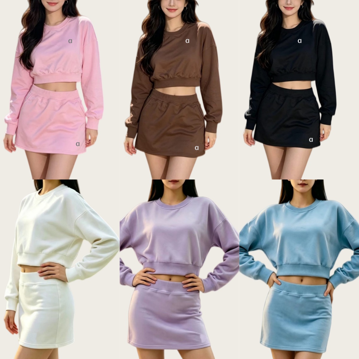 A2157 Haut à manches longues réfléchissant argent 3D avec jupes assorties décontracté nouvelle tenue mode 50 pour cent coton sweats jupes ensembl