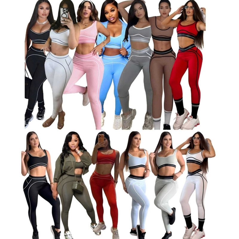 Designer Ensemble Survêtement Femme Deux Pièces Été Nouveau Ensemble Yoga Top Tank Sport Taille Haute Gainage Compression Abdominale Fitness