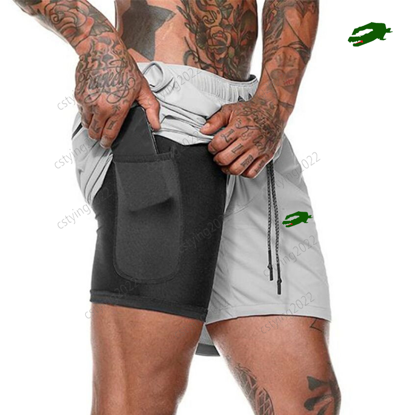 Men Crocodiles Embroidery Running Shorts 2 in 1 Double-deck Sport Shorts Sportswear Gym Fitness Short Pants Training Jogging Brand Men's Clo-image-757618619