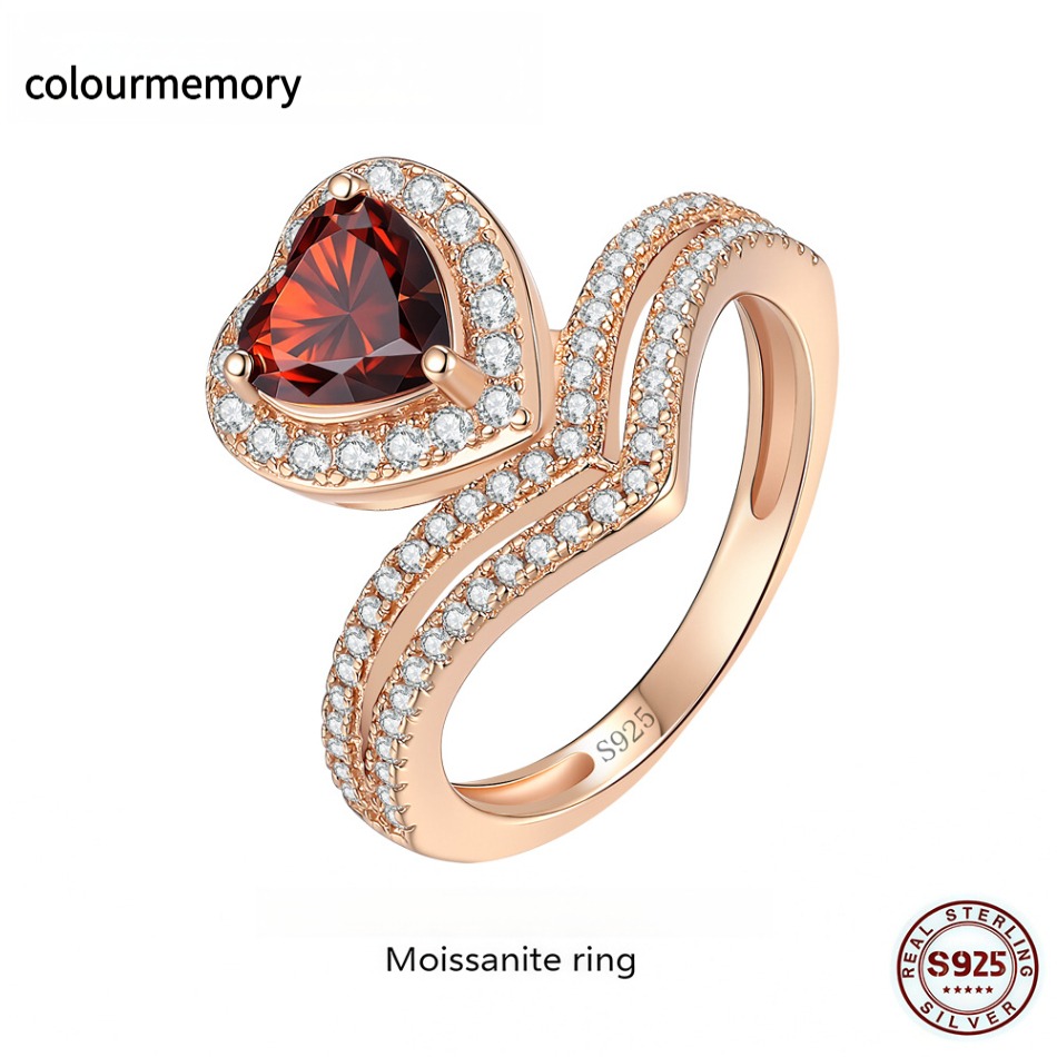S925 Sterling Silver 1CT D Color VVS1 Moissanite Heart Ring, Adjustable Open Band, Women Princess Style Promise Jewelry With GRA Certificate-image-1105514065