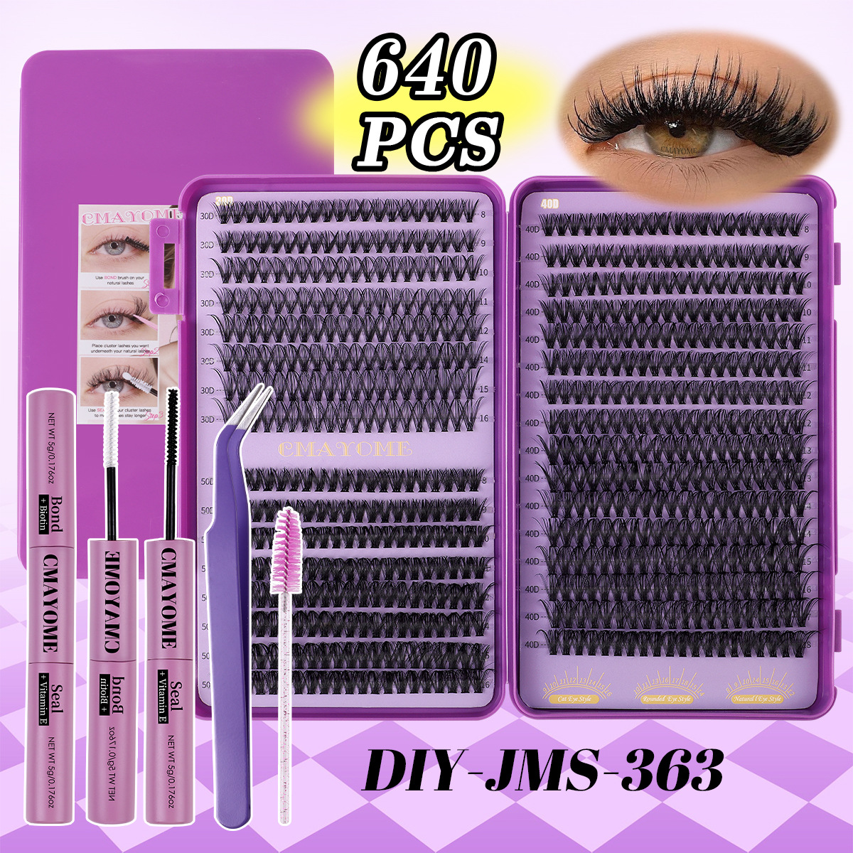 Grappes de cils – 640 pièces de cils individuels à faire soi-même, kit d'extension de cils à volume épais avec liaison et joint de cils, tenue fo