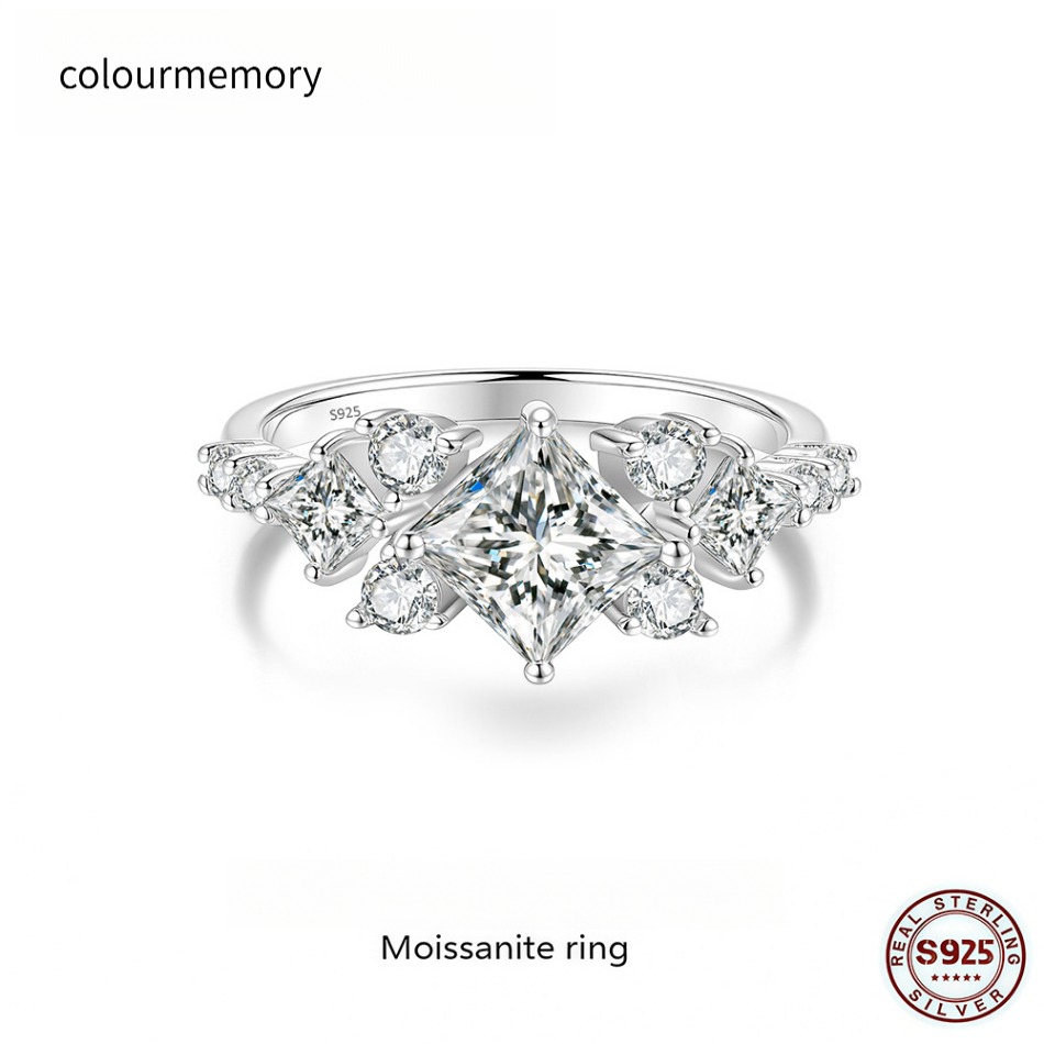 Romantic square shape Promise Ring with Moissanite S925 Silver GRA Certified-image-1105550199