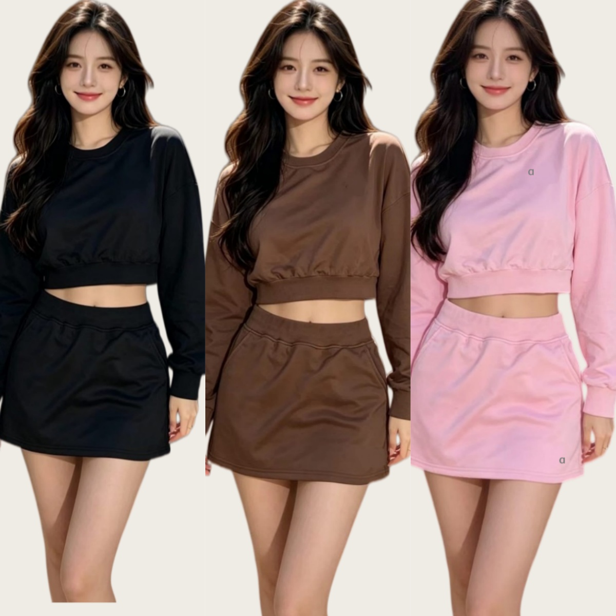 2157AO 3D argent réfléchissant haut à manches longues avec jupes assorties décontracté nouvelle tenue mode 50 pour cent coton sweats jupes ensemb