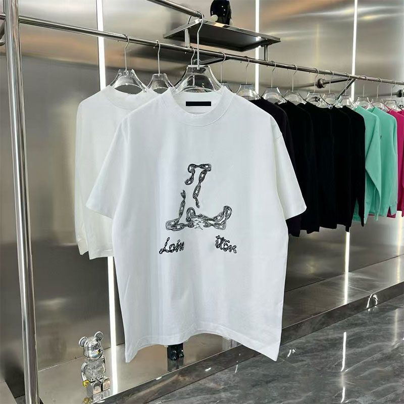 lv Men's Artistic Letter Print T Shirt Crew Neck Short Sleeve Cotton Tee Black White Multiple Graphic louis Styles 7bd a1d