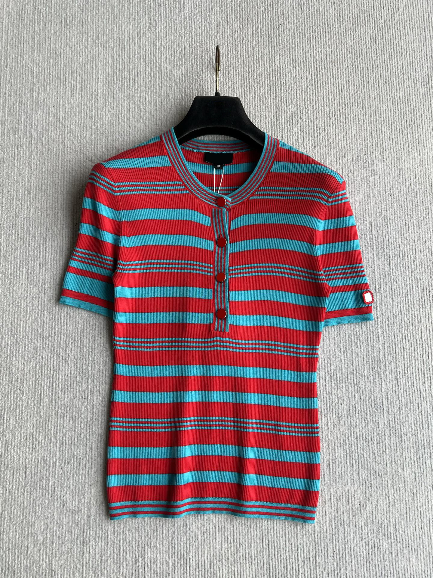 Summer Women Design Tee T-Shirt Letter Embroidered Knitwear Vintage Striped Short Sleeve Tee Beach Style Tops 26SS Girls Runway Casual Design Crop T