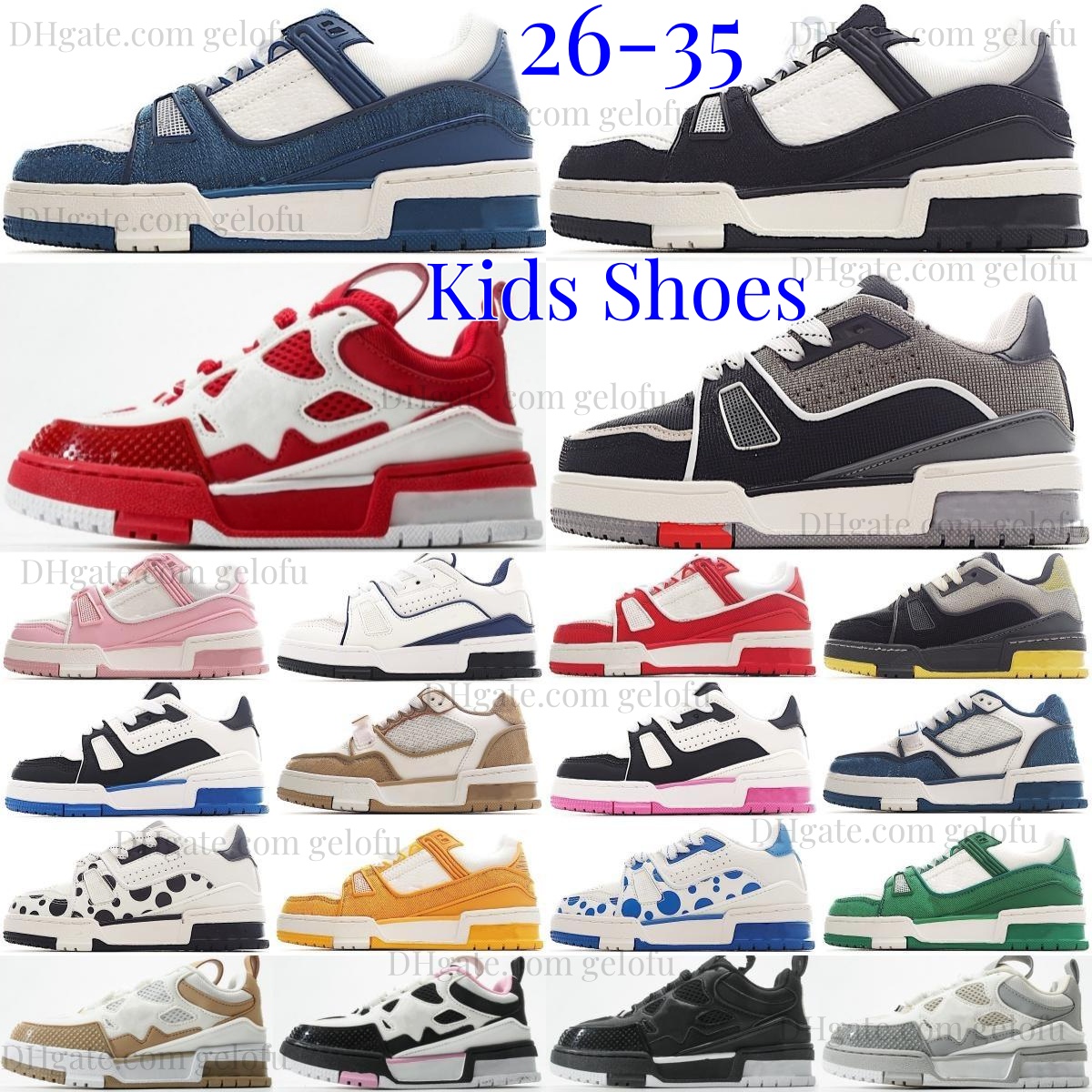 Kids Shoes Casual Boys Girls Trainers Toddlers Low Children Virgil Youth Skate Sneakers Black Leather Luxury Designer Strap Pink White Red Blue B-image-850239589