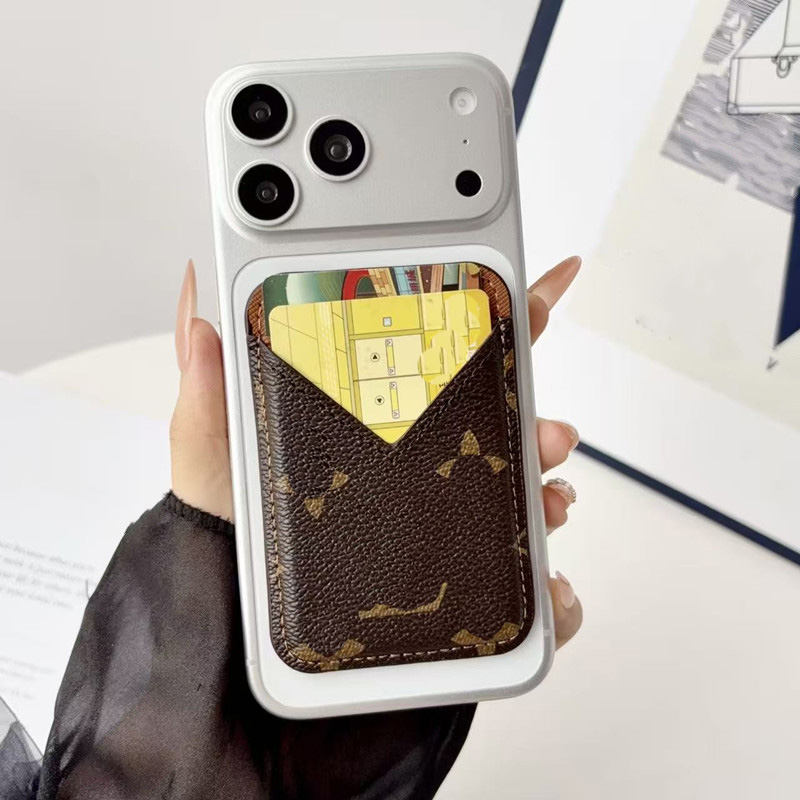 Designer MagSafe Magnetic Leather V-shaped slot to store two cards For iPhone 17 16 15 14 13 Pro Phone Case All Fitted Women Men Universal Cover for