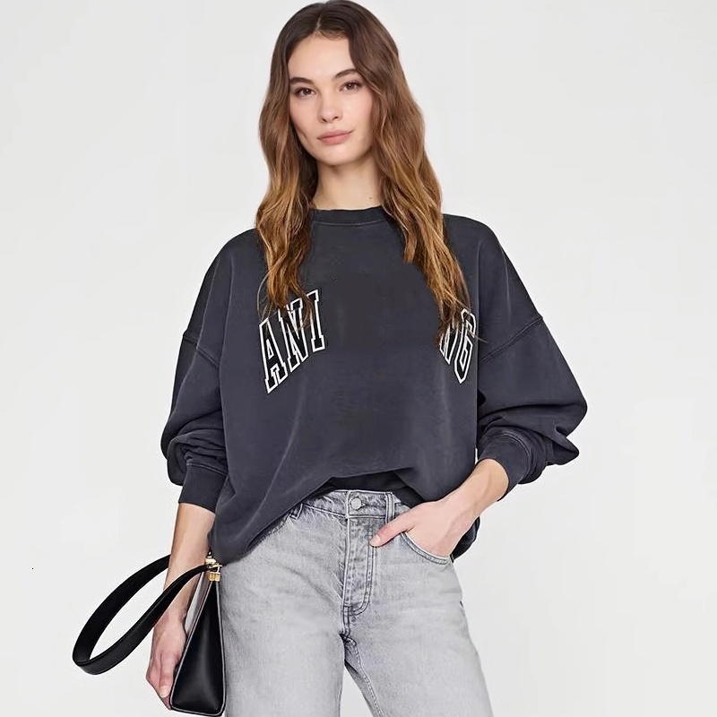 26ss AB Classic Letters Print Sweatshirts Washed Overdyed Charcoal Grey Cotton Crew Neck Women Desiger Sweatshirt-image-938069944