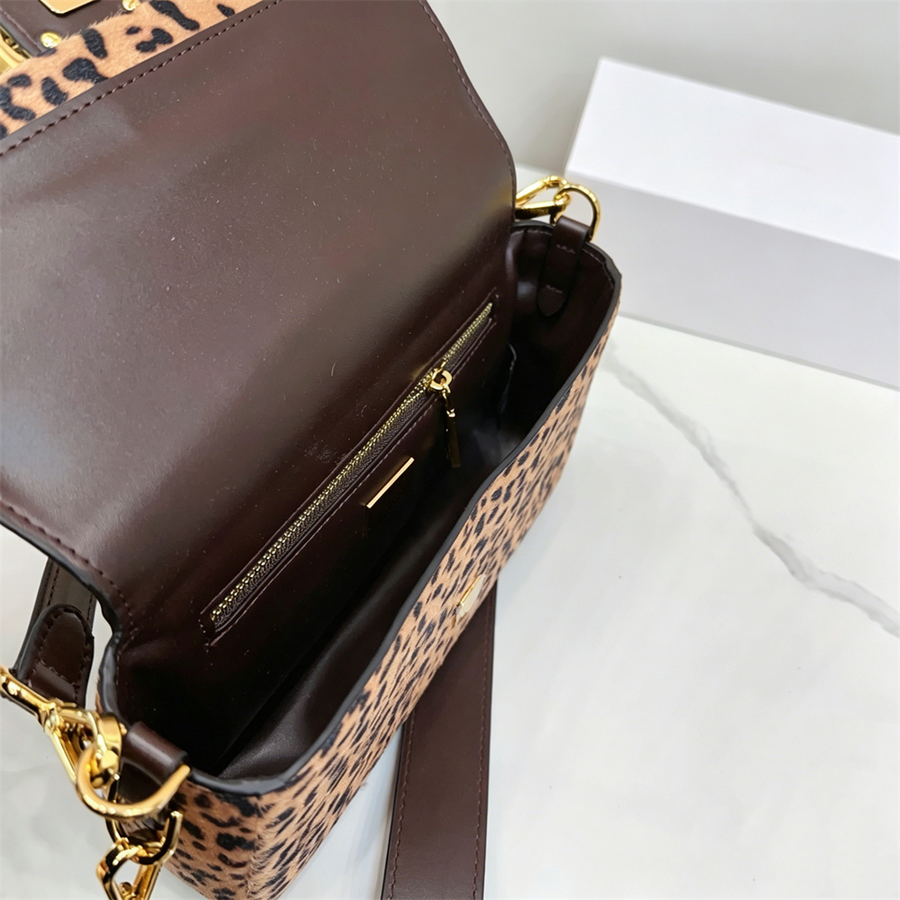 C264OJ13 Leopard Print Shoulder Bag for Women Detachable Crossbody Strap and Top Handle Gold Tone Hardware Flap Closure Multiple Smooth Leather Fabr