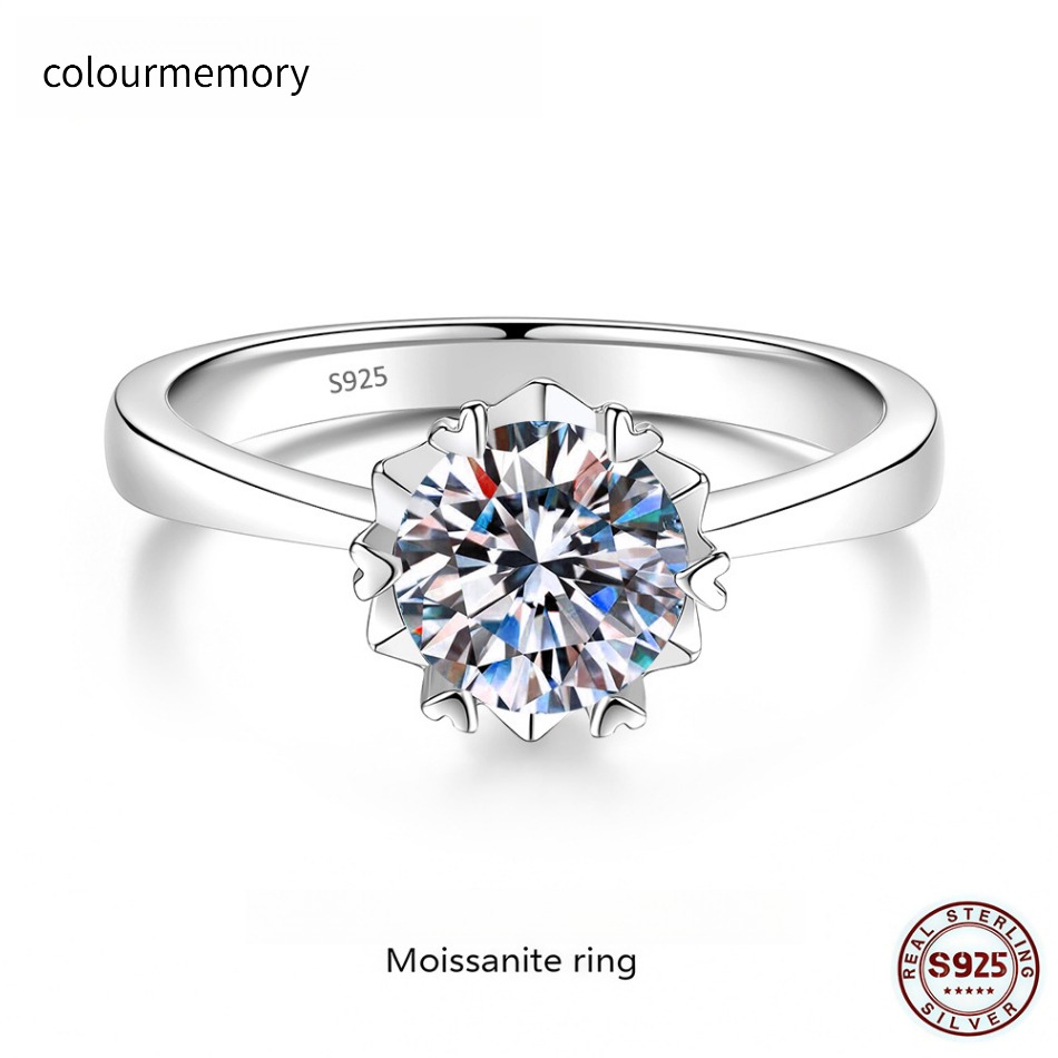 6-Prong Snowflake Moissanite Ring 925 Sterling Silver D Color VVS1 Solitaire Band-image-1105672788