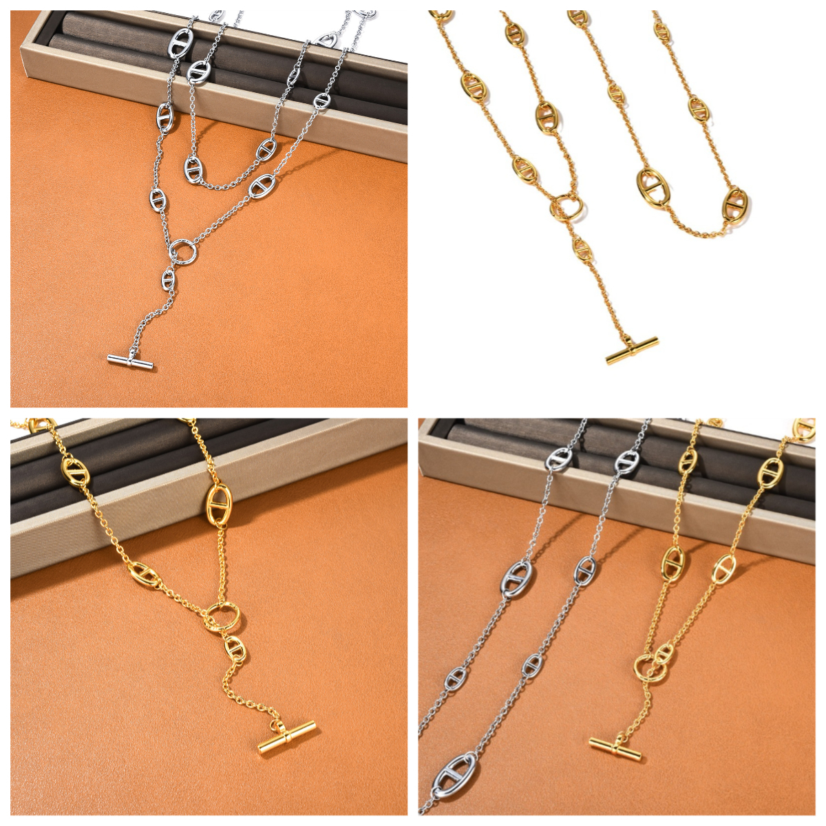 Designer Necklace for Men Women Classic Luxury Pendant Necklace 18K Gold Plated Layered Long Necklace Fashion Minimalist Sweater Necklace Premium-image-1105588132