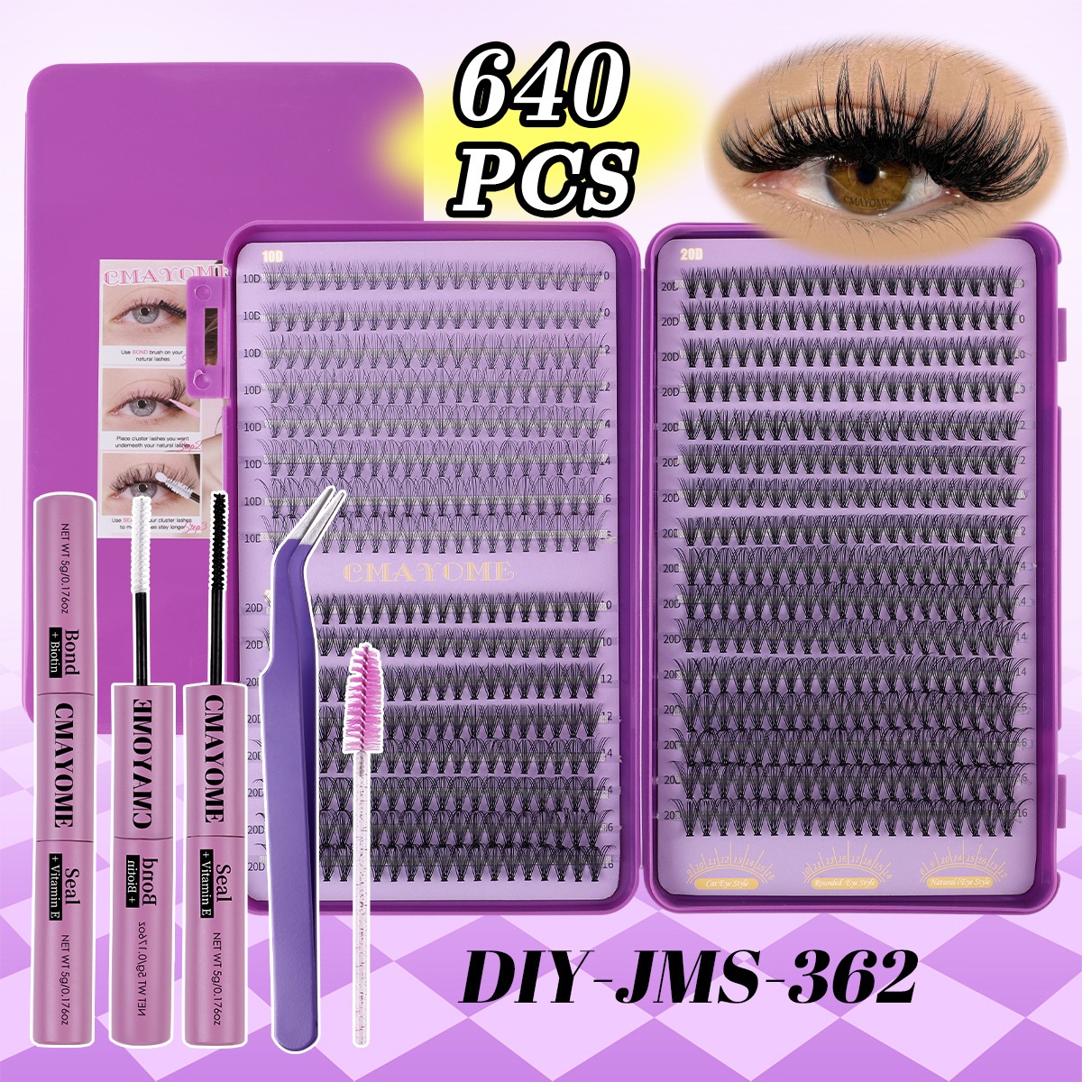 DIY Lash Clusters - 640Pcs DIY Eyelash Extension Clusters Mix Size 8-16mm, Fluffy Wispy Individual Eyelashes Soft Lightweight D Curled Reusable F-image-1105594606