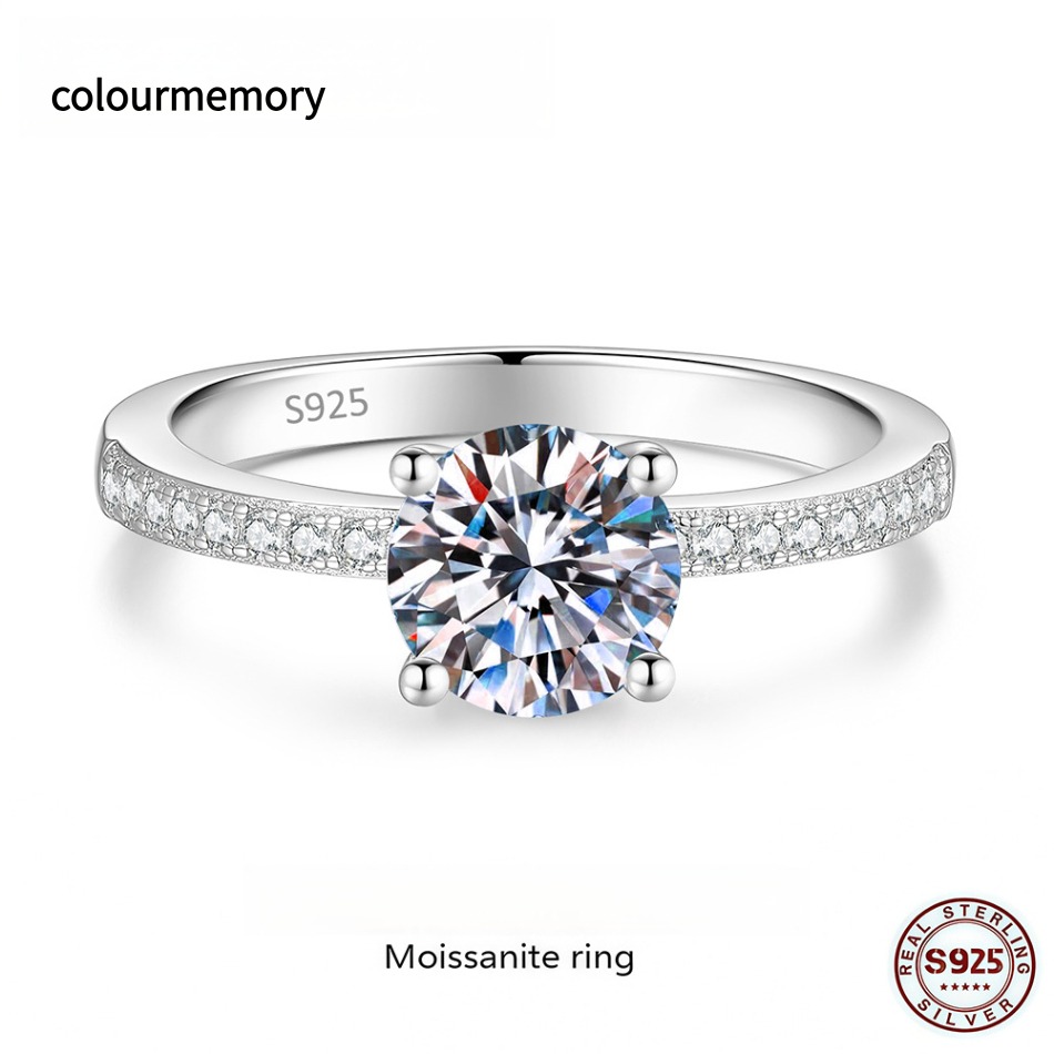 S925 Sterling Silver 1CT D Color Moissanite Ring, Adjustable Open Band, Women Promise Jewelry With GRA Certificate-image-1105685133