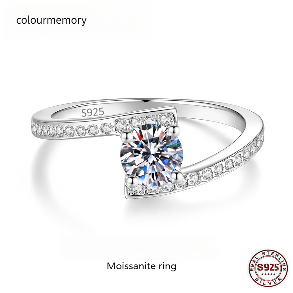 Half Eternity Moissanite Ring 925 Sterling Silver Pave Band Stackable Promise Ring-image-1105617249