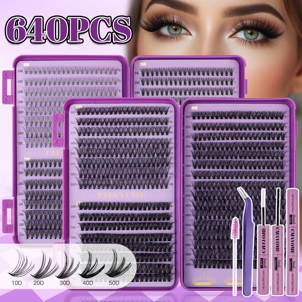 Fluffy Volume DIY Lash Clusters - 640Pcs DIY Individual Eyelashes Soft Lightweight Natural Look, Reusable DIY Lashes Kit with Lash Bond and Seal-image-1105750333