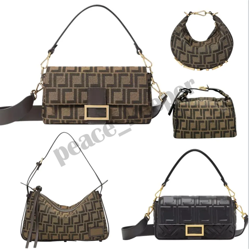 Fashion baguette bag leather designer bags for women luxury shoulder bags moon handbag embossed leather canvas bucket bag mini clutch bag brown blac