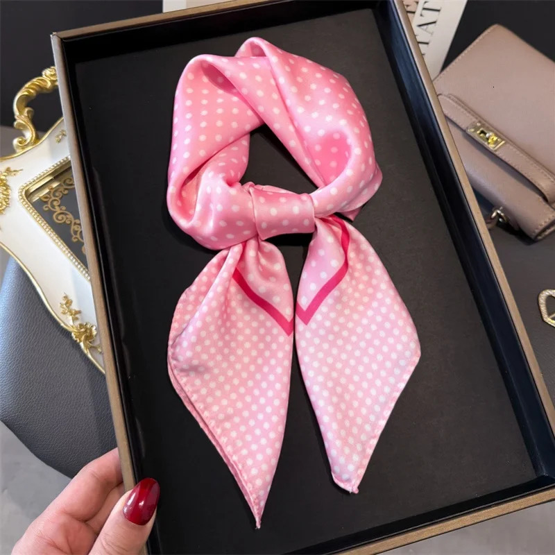 y 2025 Dot Print Square Silk Scarf for Women Hijab Hair Bands 70cm Neckerchief Female Satin Shawl Ribbon Headband 260512