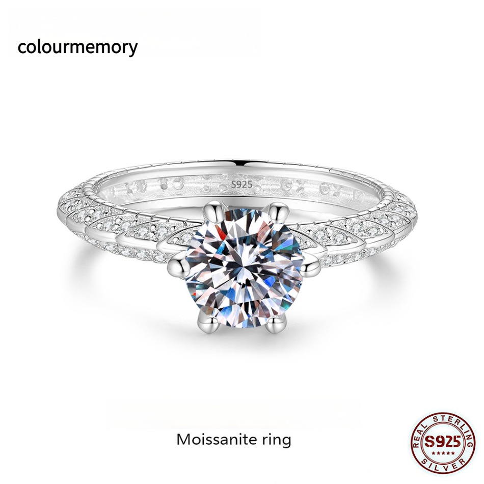 S925 Sterling Silver 1CT D Color Moissanite Ring, Six Prong Setting, Adjustable Open Band, Women Engagement Jewelry With GRA Certificate-image-1105688401