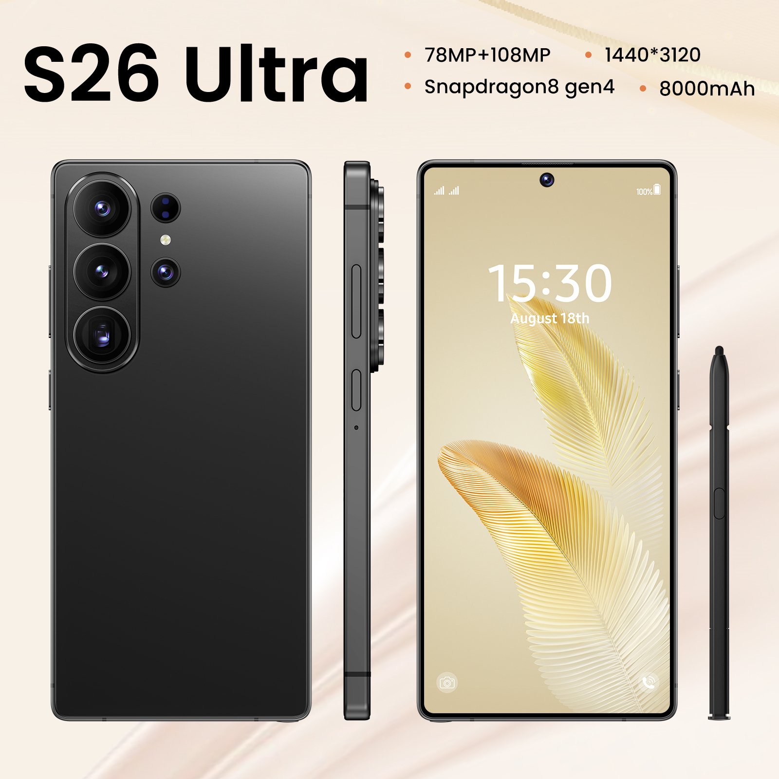 Multifunctional S26 Ultra 5G Smartphone 7 3 Inch HD Screen 8000mAh Capacity Battery Dual SIM Fingerprint Unlock High Quality Cell Phone-image-1105869245