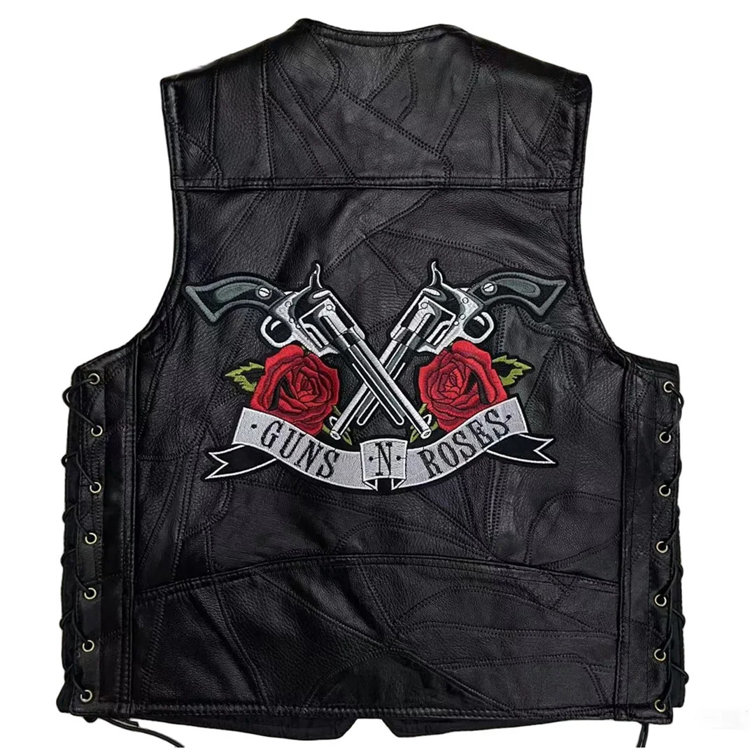 Motorcycle Riding Leather Vest Embroidery Moto Sleeveless Jacket Waistcoat Street Fashion Biker Vests Punk Veste for Man 260610