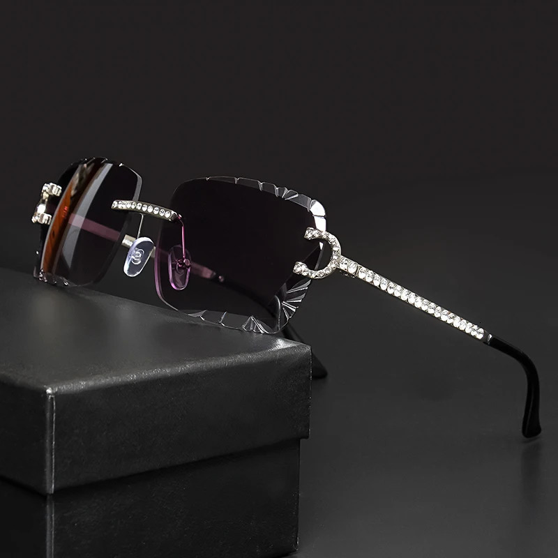 Fashion Rimless Square Sunglasses Vintage Diamond Cut Lens Sun Glasses Men Women Metal Frame Eyewear 260512