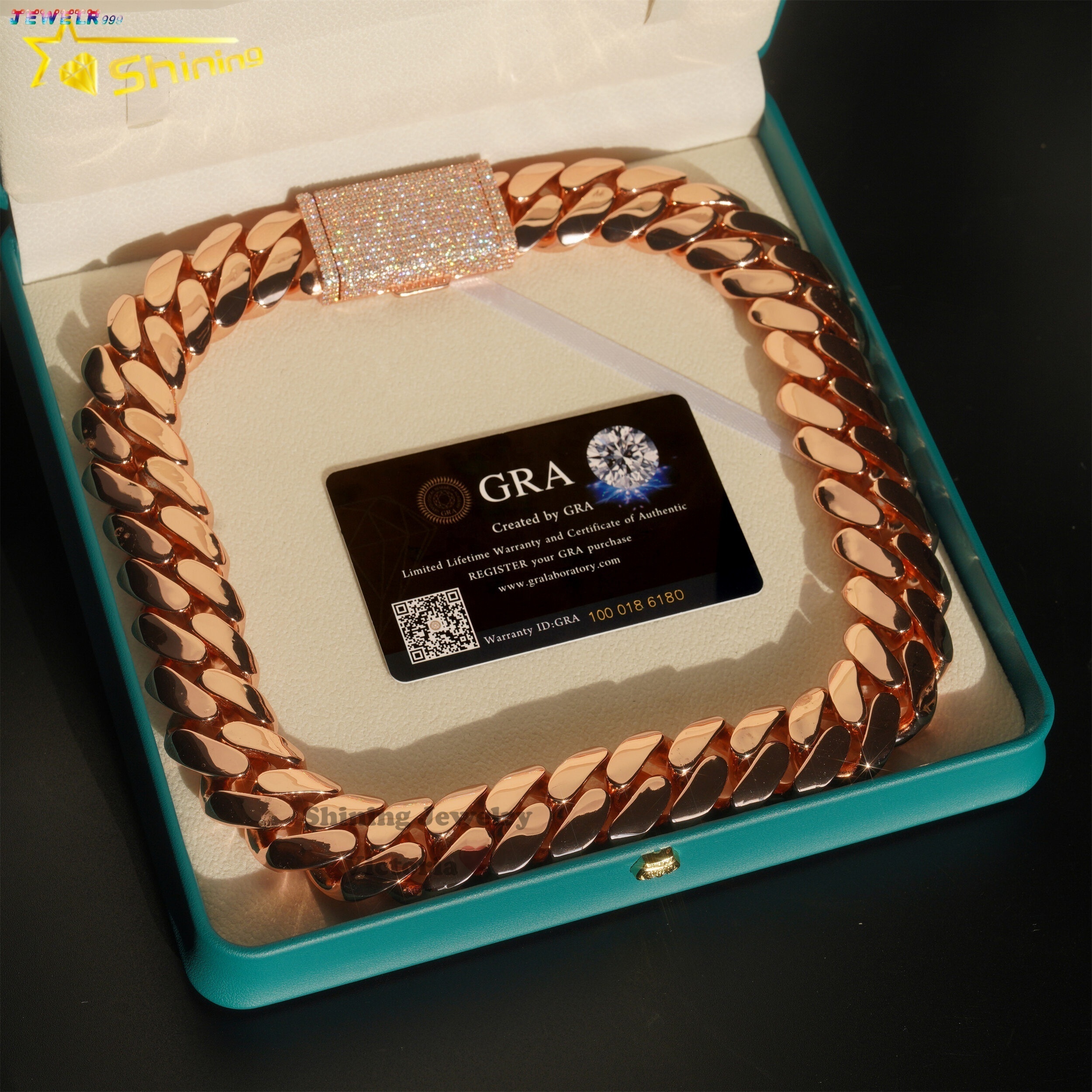 Factory Price Custom 22mm Gold Miami Cuban Link 999 Silver 14k Rose Gold Plated Iced Out Hiphop Moissanite Lock Cuban Link Chain