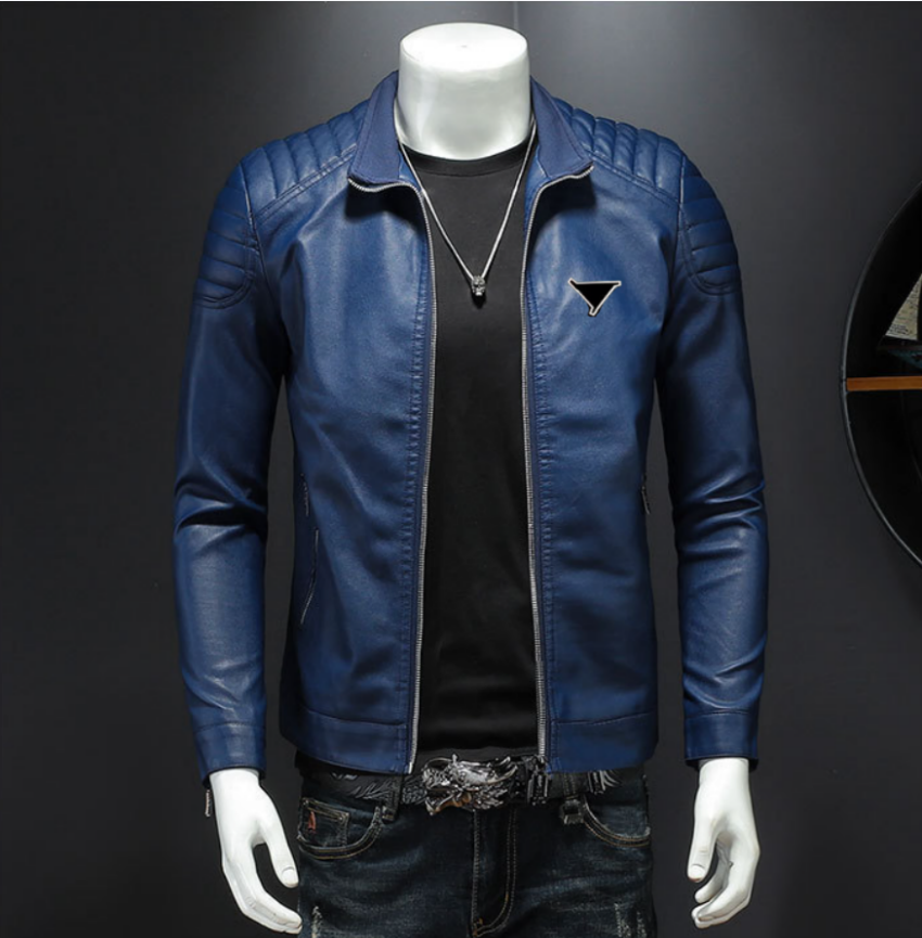 2026 New Luxury Spring New Stand up Collar Leather Coat Mens Trendy Jacket Coat Embroidered Triangle Brand Leather Jacket Slim Fit Designer Mens Jac