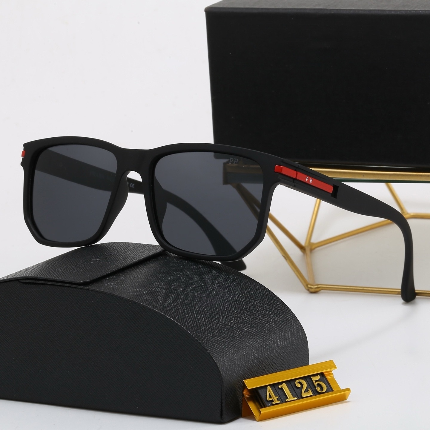 Sporty Rectangle Sunglasses Men, Matte Frame with Red Accent Detail, Luxury Designer Style Glasses UV400 Protection, Premium Driving Shades Gift Box