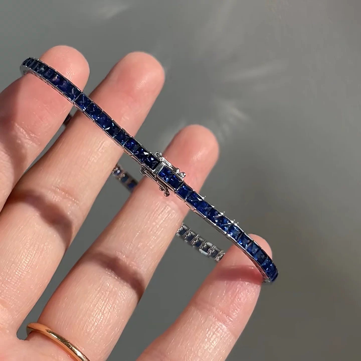 French Delicate Luxury Wedding Unique Design 18K White Gold Fill Tennis Statement Princess Sapphire Ruby Party Elegant Square Women Bridal Bracelet
