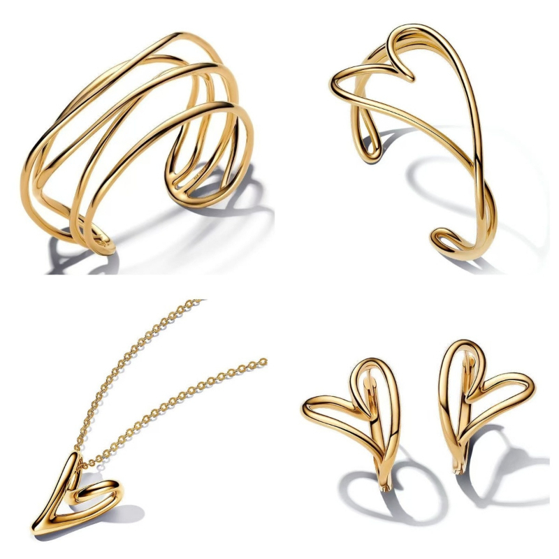Luxury love heart designer pendant necklace C shape open line distort twist bangle bracelet for women 18k gold brand ring necklaces bracelets jewelr