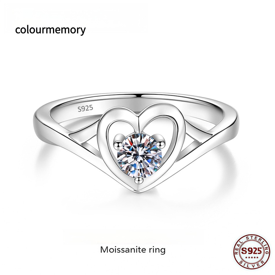S925 Sterling Silver 0.3CT D Color Moissanite Heart Ring, Adjustable Open Band, Women Promise Jewelry With GRA Certificate-image-1105700362