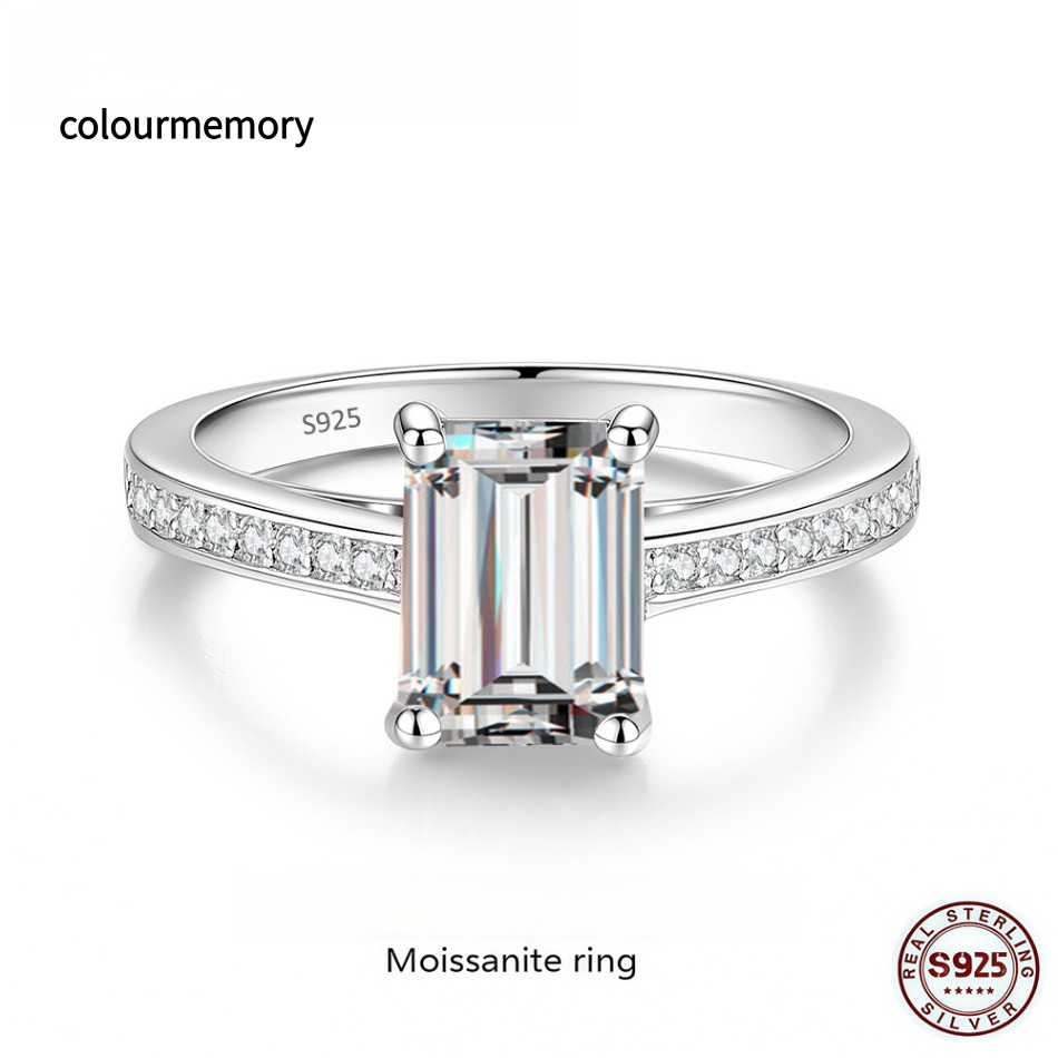 S925 Sterling Silver 2CT Emerald Cut D Color Moissanite Ring, Adjustable Open Band, Women Jewelry With GRA Certificate-image-1105719082