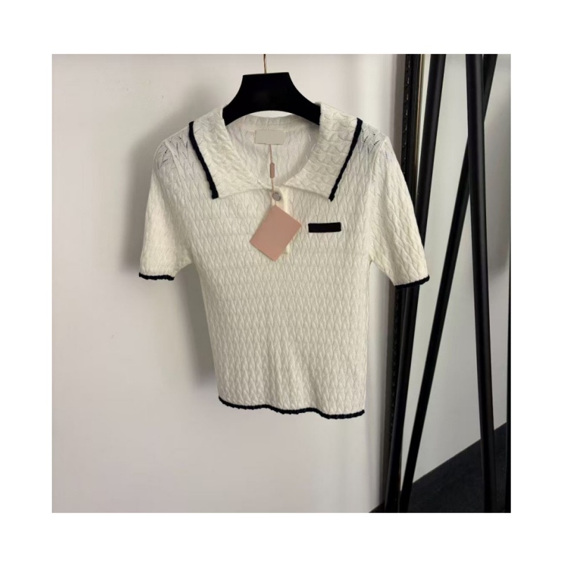 Fashion women tshirt designer shirts polo top high quality striped knitted sweater tees trendy lace transparent hollow cute student t casual womens
