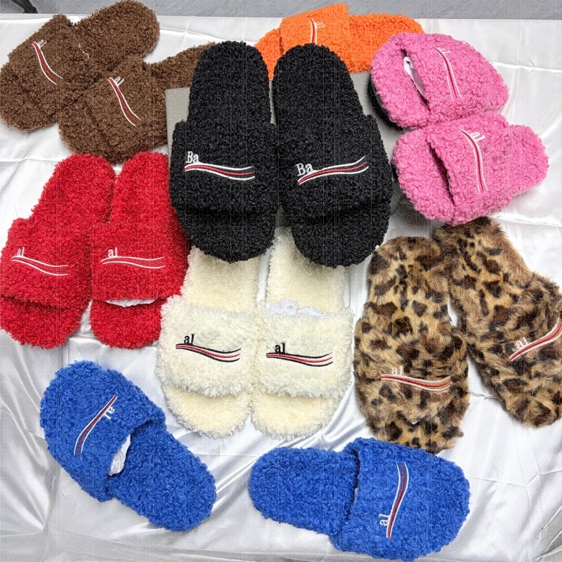 Quick delivery Paris Winter Slippers Slides men women Ladies Luxury Wool Fur Fluffy Furry Warm Letters Sandals Comfortable Fuzzy Cotton Flip Flop Sl