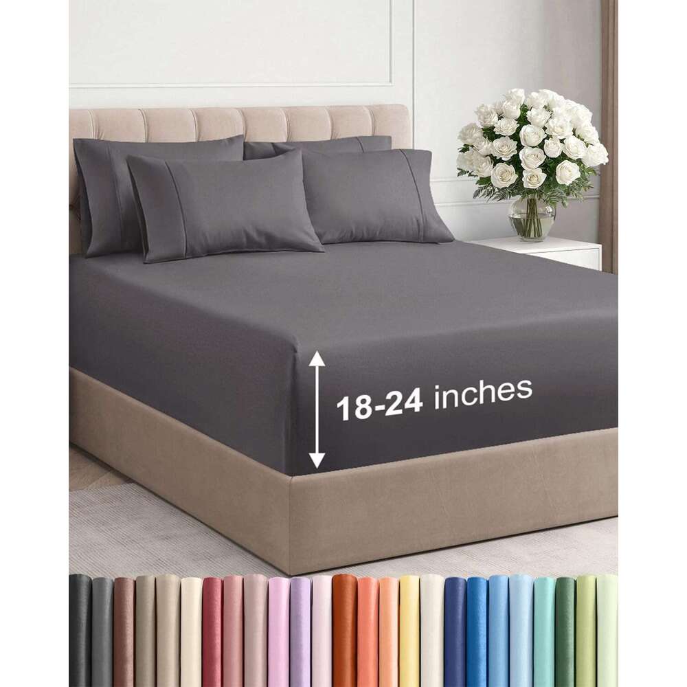 Queen Sheet Set 6 Piece Breathable Cooling Sheets Hotel Luxury Bedding for Women, Men, Kids Teens Easy & Secure Fit Soft, Wrinkle Free and Comfy Ext