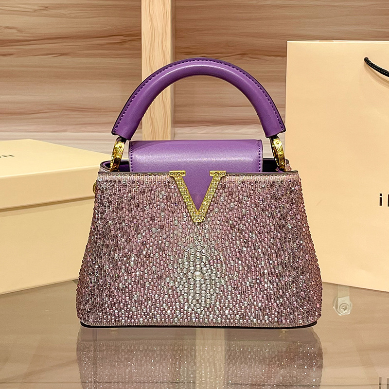 Free shipping premium rhinestone handbag for women 2026 new fashionable leather bucket crossbody small bag