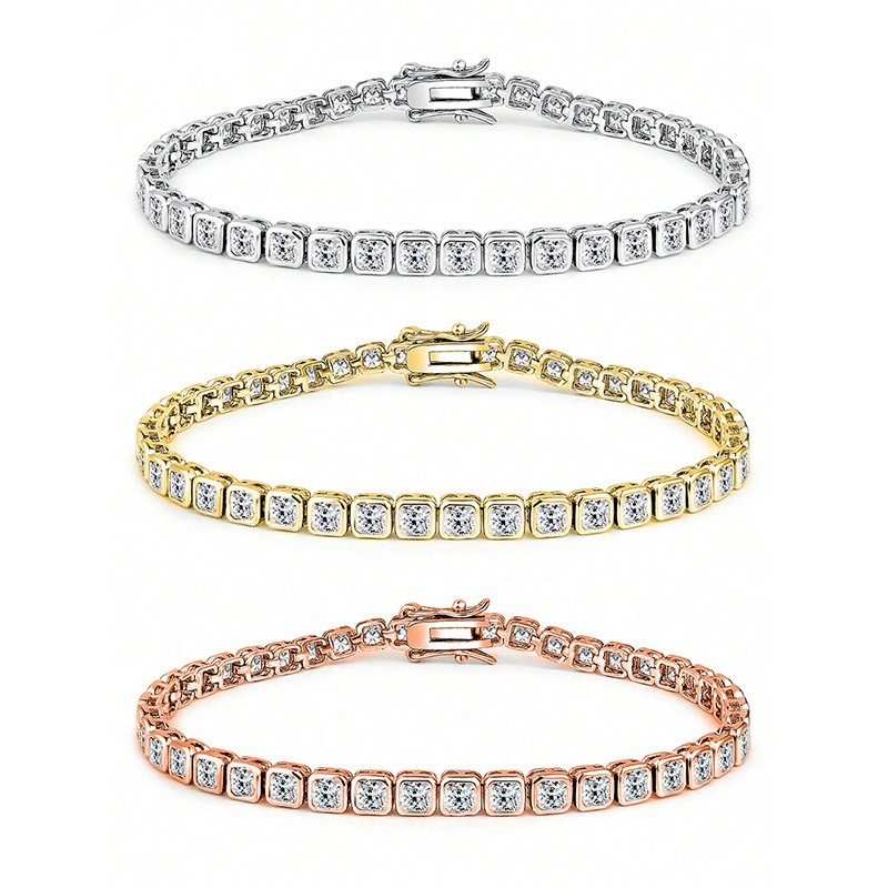 Choucong Tennis Wedding Bracelet Luxury Jewelry 18k White Gold Fill Princess Cut Stackable 5A Cubic Zirconia Elegant Women Square Eternity Bangle Lo