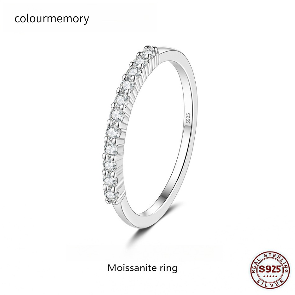 Dainty Thin Band Open Moissanite Ring 925 Silver Pave Half Eternity Promise Ring-image-1105658840