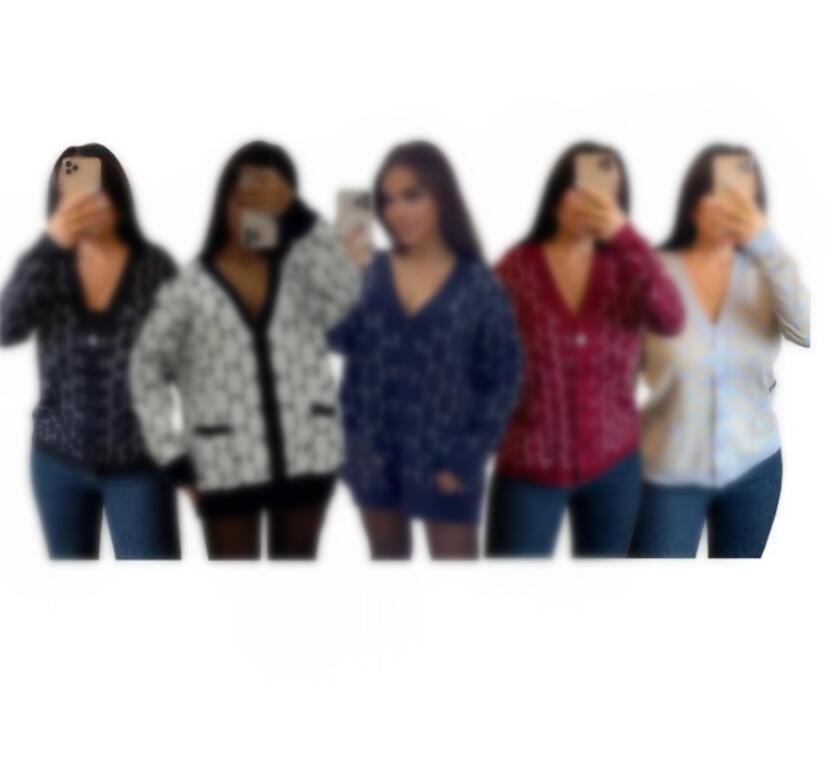 Femmes pull col en v marque concepteur lettre motif Cardigan pull manteau laine mélangée femme tricots dames haut tricoté