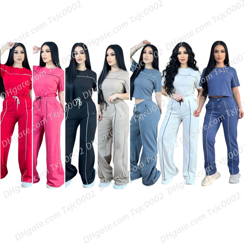 Womens Tracksuits Two Pieces Set Designer Fashion Trendy Embroidered Letter Casual Sports Simple Short-sleeve Wide-leg Pants Set In 7 Colors