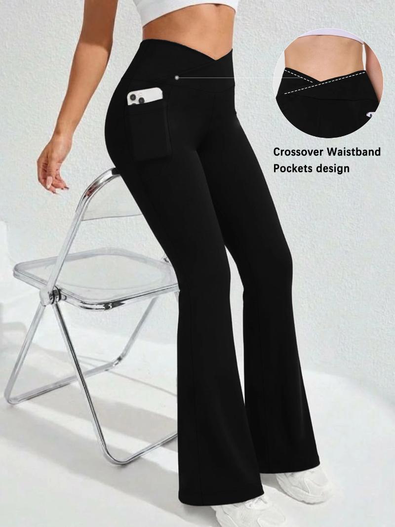 Women's Leggings Super Soft Crossover High Waisted Flare Legging With Pockets Tummy Control Yoga Bootleg Bell Bottoms