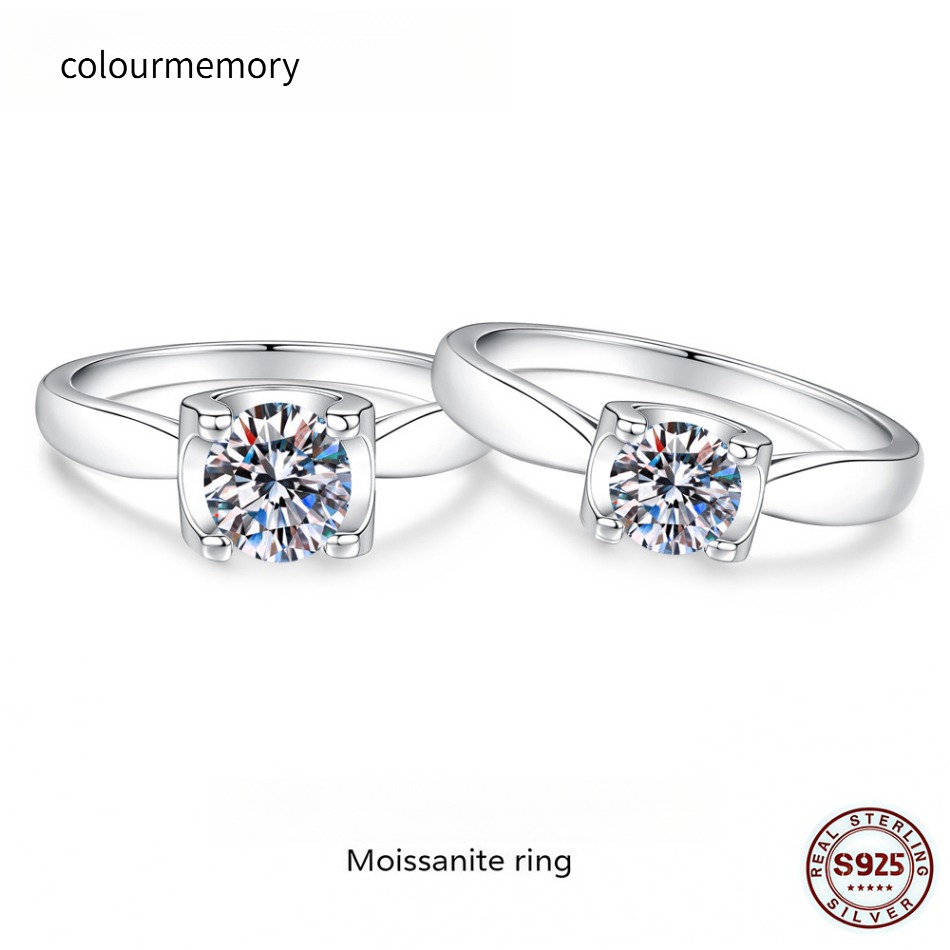S925 Silver Round Cut Moissanite Ring, Classic 4-Prong Solitaire Engagement Promise Ring for Women, D Color VVS1 Moissanite Wedding Band-image-1105791075