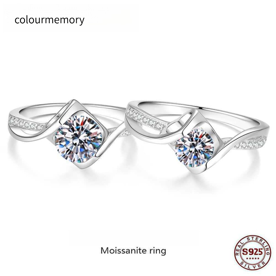 S925 Silver Twisted Shank Moissanite Ring, Classic Heart Setting Engagement Promise Ring for Women, D Color VVS1 Moissanite Wedding Band-image-1105859427